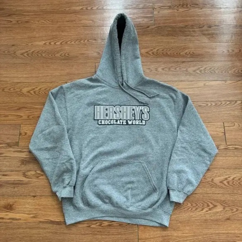 Gildan Gray Hoodie with Hershey Chocolate World logo